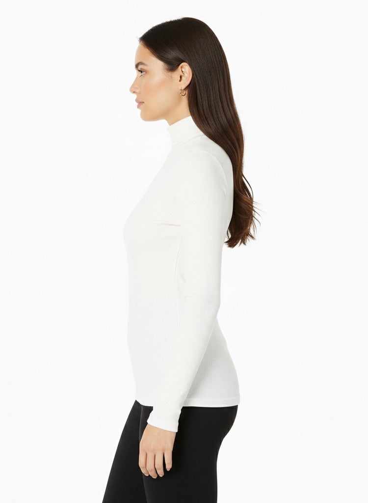 Comodo Women's Classic White Turtleneck Sweater, Long Sleeve Mock Neck Top, Bodywear Basic Top - Image 2